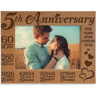 Kate Posh 5-års jubilæum indgraveret naturlig træbillede Ramme 5. træ bryllupsdag (4x6-horisontal)