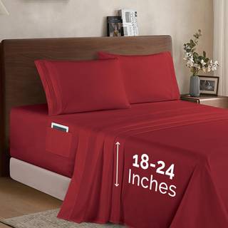 Elegant komfort Luksus 1500 Premium Hotel Quality Microfiber 4 -Piece Sheet Set - Blød rundt omkring elastisk 18-24 tommer dyb monteret ark - Eks