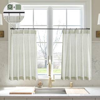 Limon Home Sage Green Kitchen Curtains til halvvindue 24 tommer længde Stribet Pinch Pleat Cafe Gardin Badeværelsesvindue Gardiner 2 Paneler Sæt