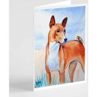 Rød og hvid basenji lykønskningskort og konvolutter pakning på 8