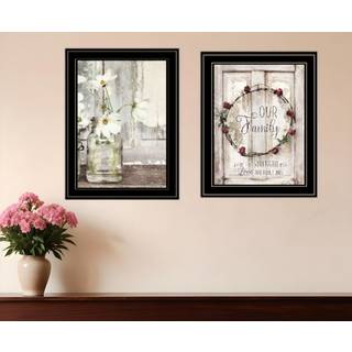 S?t med to vores familie blomstrer sort indrammet printv?gskunst