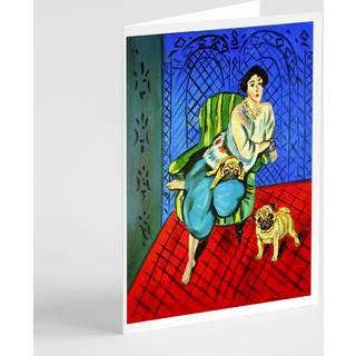 Dame med hendes fawn pug lykønskningskort og konvolutter pakning på 8