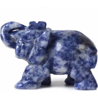 Udsk?ret naturlig bl? plet Jasper Gemstone Elephant Healing Guardian Statue Figur h?ndv?rk 2 tommer