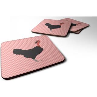 """" Caroline's Treasures Naked Neck Chicken Coline Pink Check Decorative Coasters 3.5 """" """" Multicolor """"