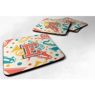 """" Caroline's Treasures CJ2001-EFC-brev E Retro Teal Orange Musical Instruments Initial Foam Coasters (Sæt på 4) 3.5 """" ""Multicolor"" ""