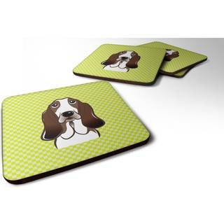 """" Caroline's Treasures BB1305FC Checkerboard Lime Green Basset Hound Foam Coaster (Sæt på 4) 3,5 """" ""H X 3,5"" """" ""W Multicolor"" ""