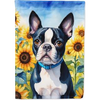 Caroline's Treasures DAC6036CHF Boston Terrier i Sunflowers House Flag Stor veranda ærme pole dekorativt uden for gårdspladsen kunstværk væg hæng