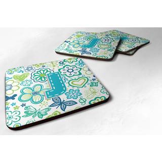 """" Caroline's Treasures CJ2006-JFC-brev J Blomster og sommerfugle Teal Blue Foam Coasters (Sæt på 4) 3.5 """" ""Multicolor"" ""