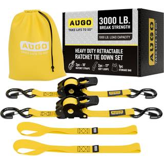 Augo udtrækkelige skraldestropper | 2 Heavy Duty Ratchet Stropp Self udtrækkelige bånd nedstropper med bløde sløjfer og opbevaringspose til motor