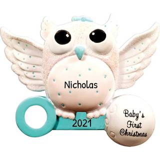 Personaliserede babys f?rste julepynt 2024 - Brugerdefineret julepynt baby dreng f?rste jul Baby Owl Blue Rattle Ornament Nyf?dt h?ngende ornamen