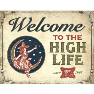 Desperate Enterprises Velkommen til High Life - Miller High Life Tin Sign - Nostalgic Vintage Metal Wall Decor - Made in USA