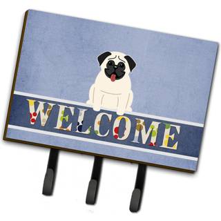 """" Caroline's Treasures Welcome Pug Cream Wall Hook Triple """"