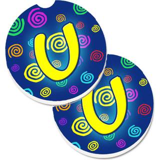 """" Caroline's Treasures Letter U Initial Monogram - Blue Swirls Set med 2 Cup Holder Car Coasters CJ1011 -UCARC 2.56 Multicolor """"