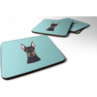 """" Caroline's Treasures BB1183FC Checkerboard Blue Doberman Foam Coaster (Sæt på 4) 3.5 """" ""H X 3,5"" """" W Multicolor """"