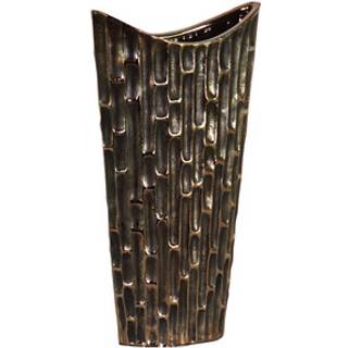 Urban Trends Collection 46501 Lille keramisk oval vase med præget rektangulær designkrop og konisk bund sort sort