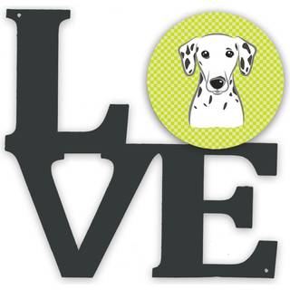 """" Caroline's Treasures Checkerboard Lime Green Dalmatian Metal Artwork Love Wall-Decor multicolor """"