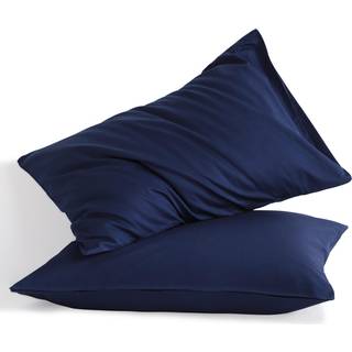 NTBAY King Cotton Pillowcases - Konvolutlukning 20x36 Pillowcases Sæt med 2 åndbare og bløde sengepude -sager Navy Blue
