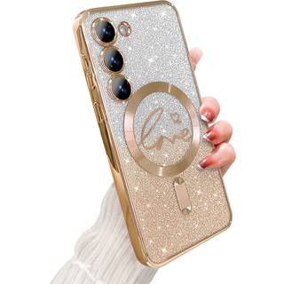 Zonrw til Samsung Galaxy S23 Case Magnetic For Women Girl Soft Luxury Love Heart Plating Bling Gradient Glitter Phone Case Kompatibel med MagSafe