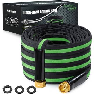 Hodup Garden Slange 100 ft-robust fleksibel robust let kink-fri vandslange med aluminium messingbeslag (sort-grøn 100 ft)