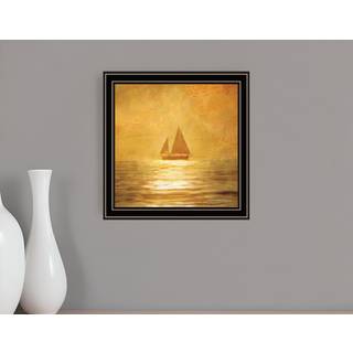 Solo Gold Sunset Sailboat Black Framed Print Wall Art