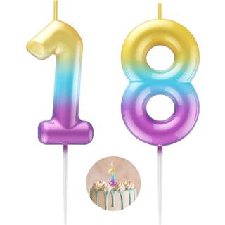 Regnbue nummer 18 stearinlys tillykke med fødselsdagen 3D -nummer stearinlys til fødselsdagskage fest dekoration bryllupsdag fejring forsyninger