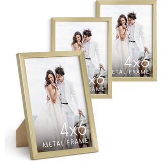 Haus og nuancer 4x6 Gold Metal Picture Rammer - 4x6 fotorammer - indeholder premium aluminium lodret hængende staffel tilbage til bordpladen hjem