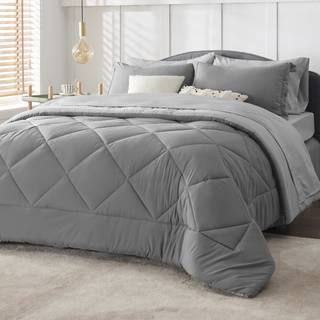 Bedsure Twin Comforter Set - 5 stykker reversibelt dobbeltseng s?t gr? ekstra lang dobbeltseng i en taske med dyner Sheets Pillowcase & Sham Seng