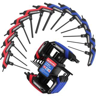 WORKPRO 14-delt T-h?ndtag unbrakon?gles?t Metrisk & SAE T h?ndtag sekskantn?gle Langt sekskantn?gles?t med opbevaringsstativ til g?r-det-selv aut