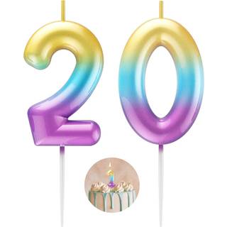 Regnbue nummer 20 stearinlys tillykke med fødselsdagen 3D -nummer stearinlys til fødselsdagskage fest dekoration bryllupsdag fejring forsyninger