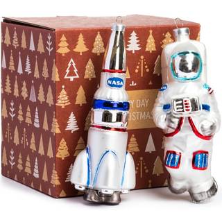 Hver dag er juleglas blæst ornamenter sød håndlavet figurer trædekoration sæt med 2 stk astronaut og raket