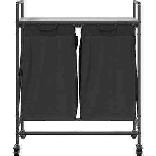 vasketøjskurv 2 rum med hjul grå sonoma-eg