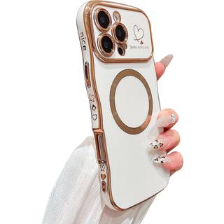 Zonrw til iPhone 16 Pro Case Magnetic For Women Girls Soft Cute Wave Frame Curly Form Love Heart Luxury Plettering Telefonkasse Kompatibel med Ma