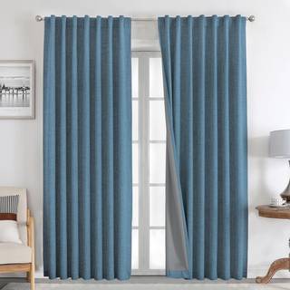 Joydeco 100% mørklægningsgardiner 90 tommer lange naturlige linned gardiner 2 paneler sæt burg til soveværelse stue sort ud mørkningsgardin termi