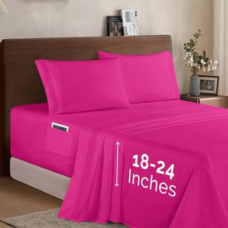 Elegant komfort Luksus 1500 Premium Hotel Quality Microfiber 4 -Piece Sheet Set - Blød rundt omkring elastisk 18-24 tommer dyb monteret ark - Eks