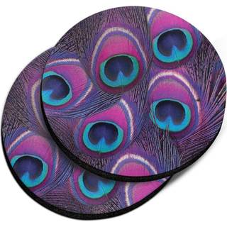 Caribou Coasters Purple Peacock Feather Design Absorbent Round Fab