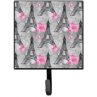 """" Caroline's Treasures Watercolor Pink Flowers Eiffel Tower Wall Hook Lille Multicolor """"