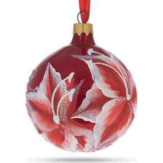 Røde liljer blæst glasskugle julepynt 3,25 tommer