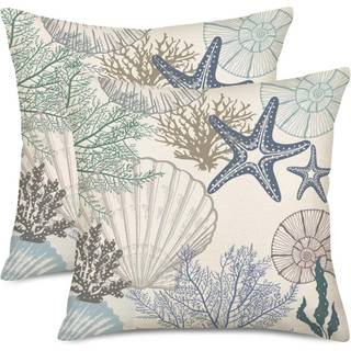 Fukeen Summer Beach Throw Pillow d?kker 20 x 20 tommer bl? hav havskal koral conch Starfish Summer Pushion Case for Sofa Couch Set med 2 kyst pud
