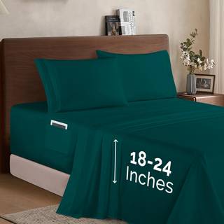 Elegant komfort Luksus 1500 Premium Hotel Quality Microfiber 4 -Piece Sheet Set - Blød rundt omkring elastisk 18-24 tommer dyb monteret ark - Eks