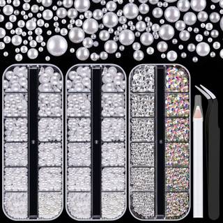 4000pcs fladback rhinestones og halv runde perler s?t nr. 10 multi st?rrelse glasklar & ab krystaller plast flad back hvid kuppel perle med picku