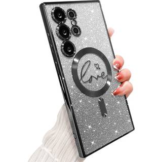 Zonrw til Samsung Galaxy S24 Ultra Case Magnetic For Women Girl Soft Cute Luxury Love Heart Pleting Bling Gradient Glitter Clear Telefonkasse Kom