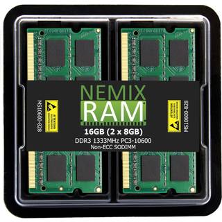 NEMIX RAM 16GB (2x8 GB) DDR3 1333MHz PC3-10600 2RX8 1.35V 204-PIN ikke-ECC SODIMM KIT Kompatibel med MacBook Pro Laptop IMAC Memory Memory