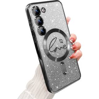 Zonrw til Samsung Galaxy S23 Case Magnetic For Women Girl Soft Luxury Love Heart Plating Bling Gradient Glitter Telefonkasse kompatibel med MagSa