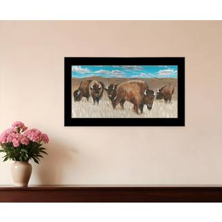 Bison bes?tning sort indrammet print v?gkunst