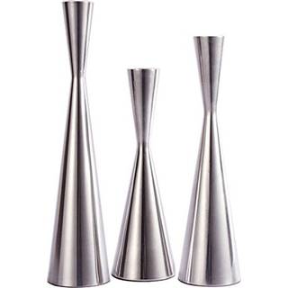 S?t med 3 s?lv b?rstet metal konisk lysholdere lysestage indehavere vintage moderne dekorativt midtpunkt lysestage indehavere til bordmantel bryl
