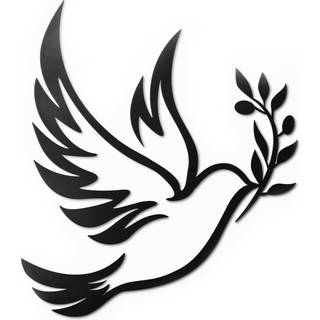 Vivegate Dove of Peace Olive Branch Metal Wall Art - Olive Branches Peace Black Outline White Dove Metal Wall Decor (Large - 15 """" X13 """" Dove)