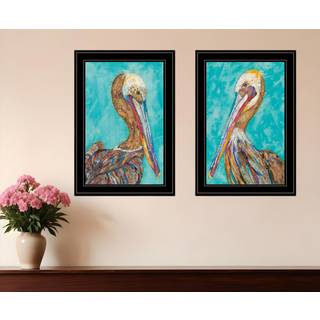 S?t med to pelikaner Teal Black Framed Print Wall Art