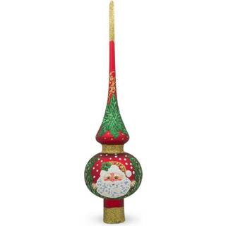 Julemanden og mistelten på rød kunsthåndværker håndlavet mund blæst glas juletræ topper 11 tommer