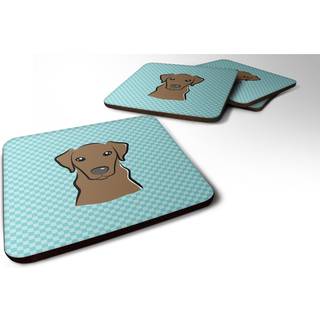"""" Caroline's Treasures BB1172FC Checkerboard Blue Chocolate Labrador Foam Coaster (Sæt på 4) 3.5 """" ""H X 3,5"" """" ""W Multicolor"" ""