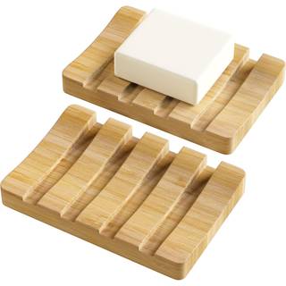 Amazerbath bambus sæbe holder bambus sæbe skål 2 pak sæbe retter til bar sæbe sæbe bakke selv dræning bar sæbe holder til bruser